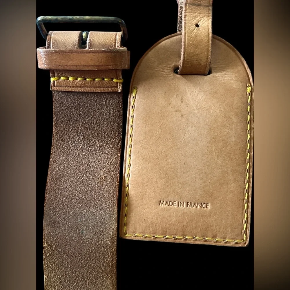 Authentic Louis Vuitton Tan Leather Luggage Travel Tag and Strap - Picture 5 of 12